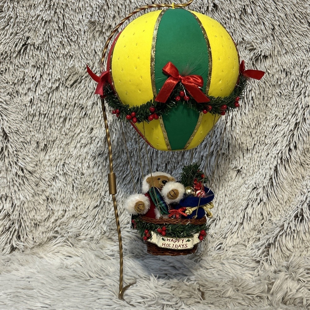 Avon Fiber Optic Hot Air Balloon Bear Santa Ornament Christmas Decor Vintage